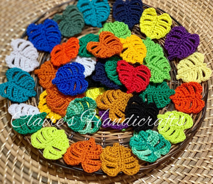 Colorful crocheted monstera. #crochetearrings #handwovenearrings...