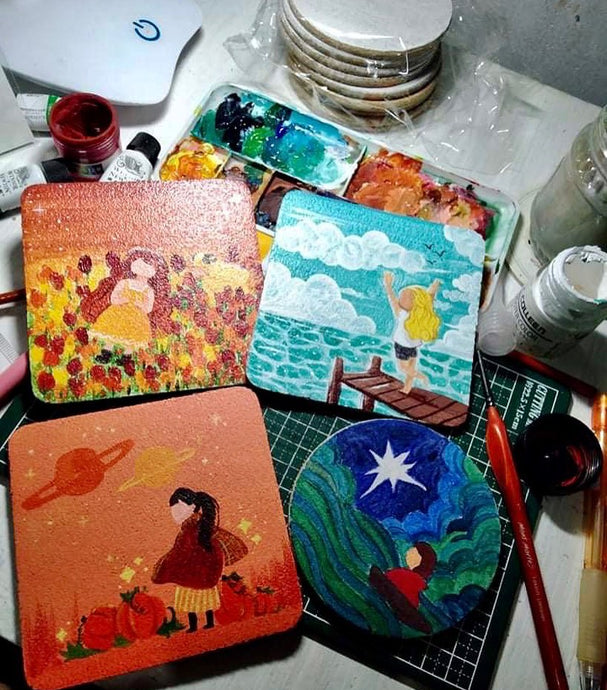 Hand-painted cork coasters. #corkcoasters #handpaintedcoasters...