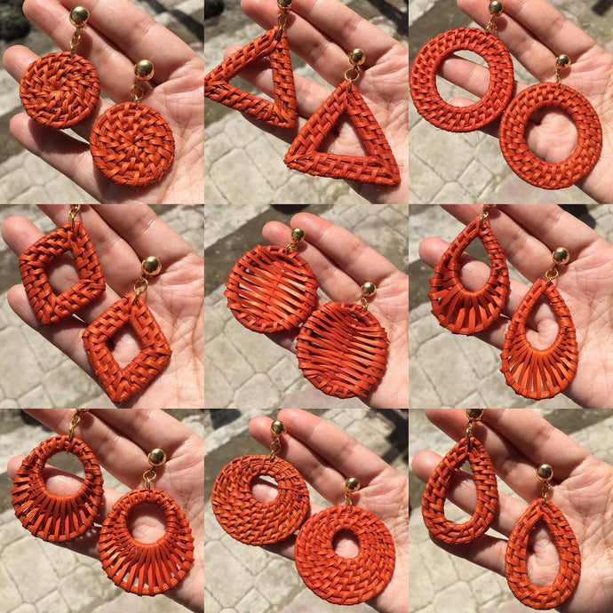 Burnt orange rattan earrings. #rattansupplier...