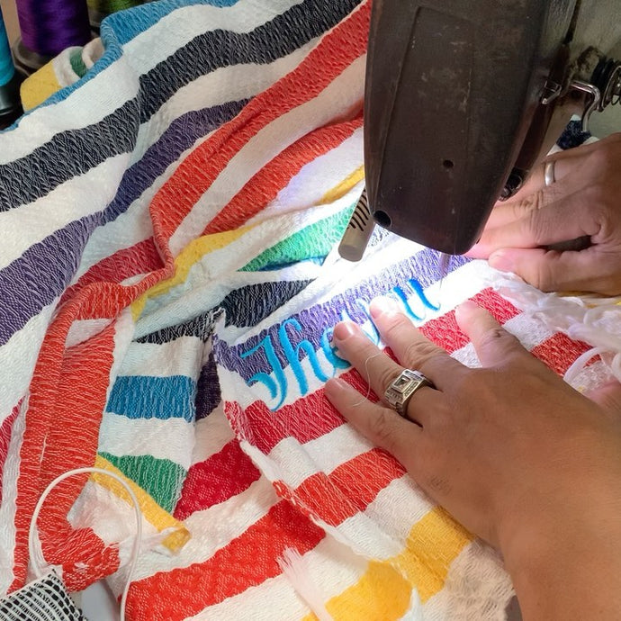 Personalized rainbow trambia towel. Thank...