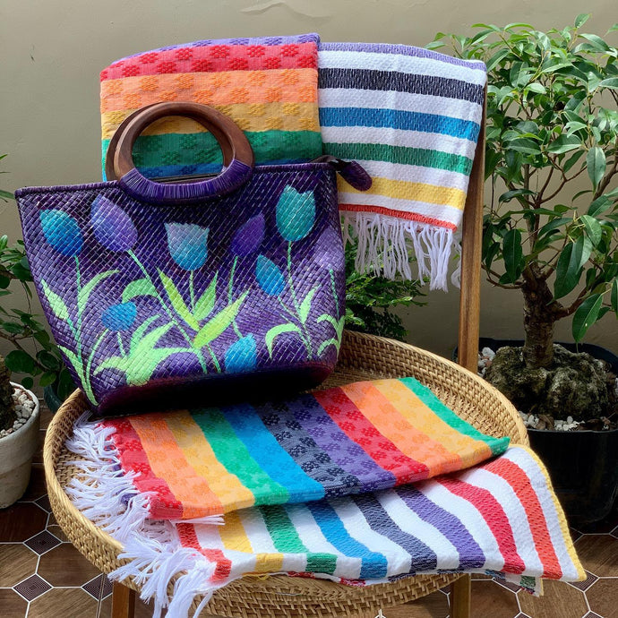 Hand painted pandan bag, wine...