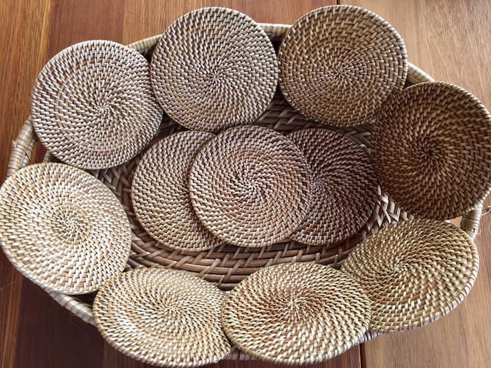 4” rattan coasters available in...