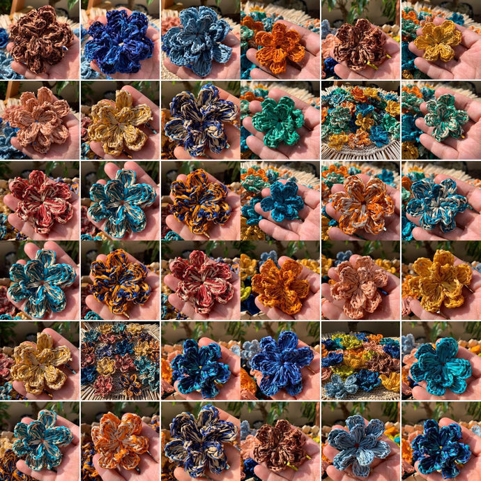 Crocheted raffia flowers available in...
