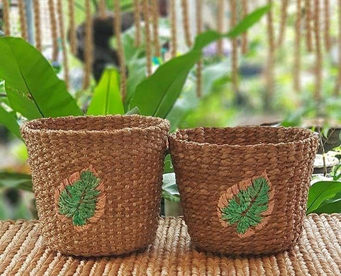 Our monstera-embroidered abaca and bancuan...
