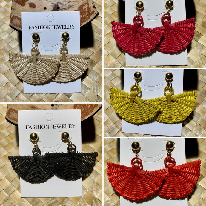 Rattan fan earrings available in...