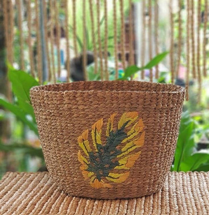 Our monstera-embroidered abaca and bancuan...