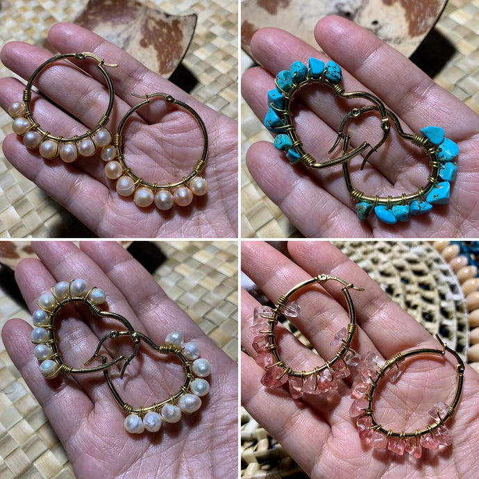 Freshwater pearls, turquoise stones, and...