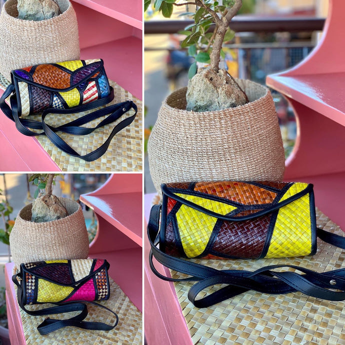 Colorful handwoven pandan sling bags....