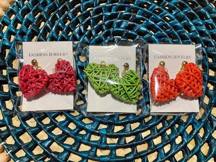 Colorful 3D heart earrings #rattanearrings...