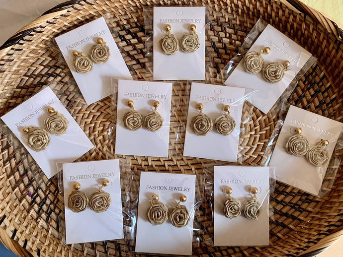 Handwoven pandan flower earrings bound...