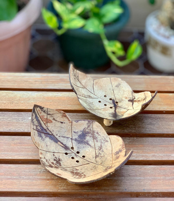Leaf-shaped coconut soap dishes. 🌴...