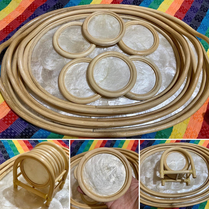 3.5” capiz rattan coaster set....