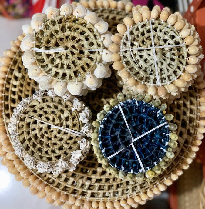 4-5” handwoven pandan coasters with...
