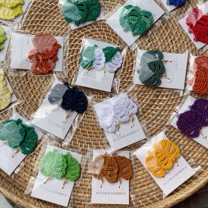 Crocheted monstera earrings bound for...