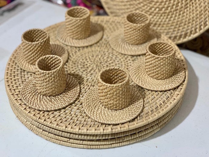 14” rattan placemats, coasters, and...