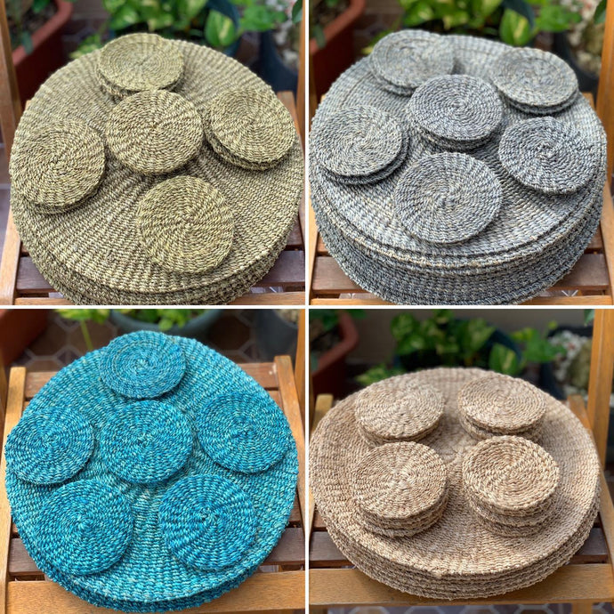 Abaca placemats and coasters in...