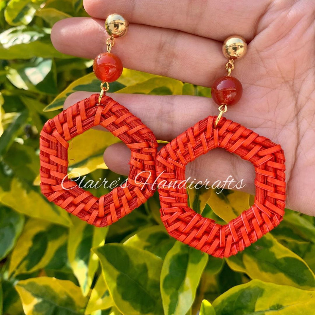 Gemstone and rattan earrings