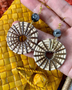 Gemstone and rattan earrings