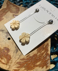 Hand-carved wooden flower drop earrings
