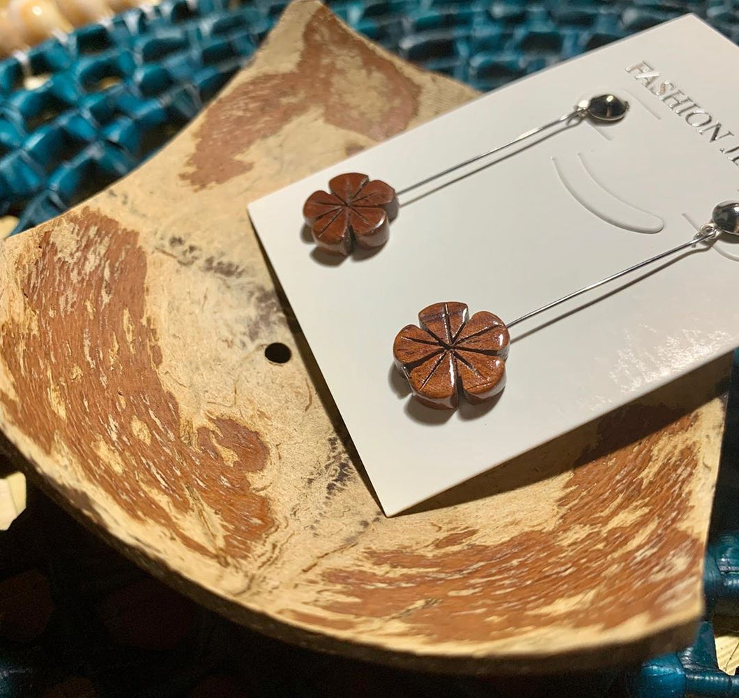 Hand-carved wooden flower drop earrings