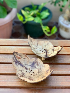 Leaf-shaped coconut soap dishes