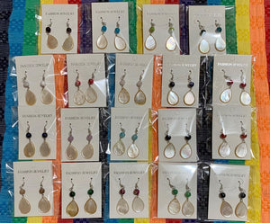 Gemstone and teardrop mother of pearl earrings