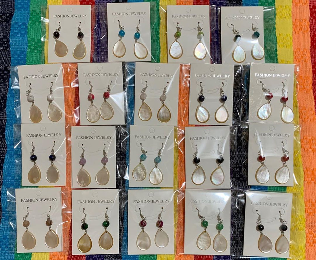 Gemstone and teardrop mother of pearl earrings