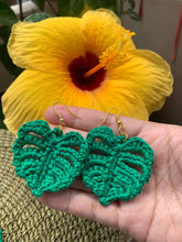 Load image into Gallery viewer, Crocheted monstera earrings
