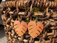 Load image into Gallery viewer, Hand-carved monstera leaf earrings made of mahogany wood
