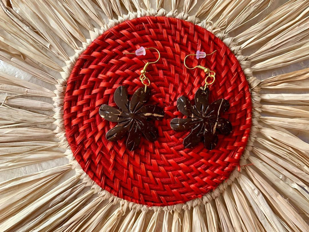 Hand-carved coconut shell earrings