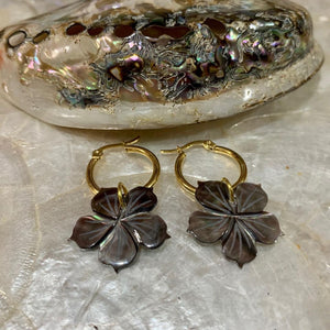 Hand-carved mother of pearl hoop earrings