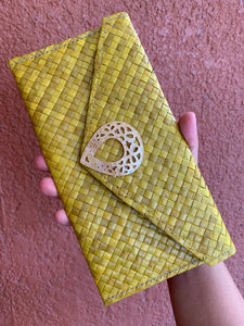 Handwoven envelope pandan wallets with callar mother of pearl charm