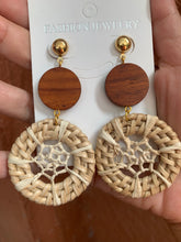 Load image into Gallery viewer, Rattan earrings with wooden beads

