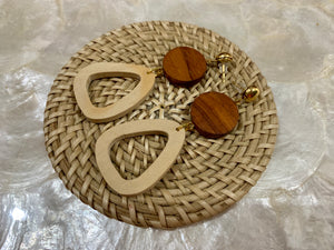 Rattan earrings with shells and wooden beads