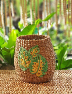 Monstera-embroidered bancuan planters