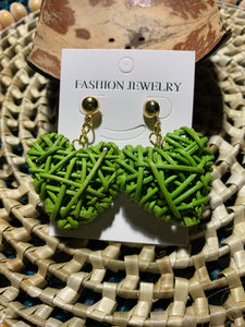 Rattan 3D heart earrings