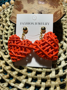 Rattan 3D heart earrings