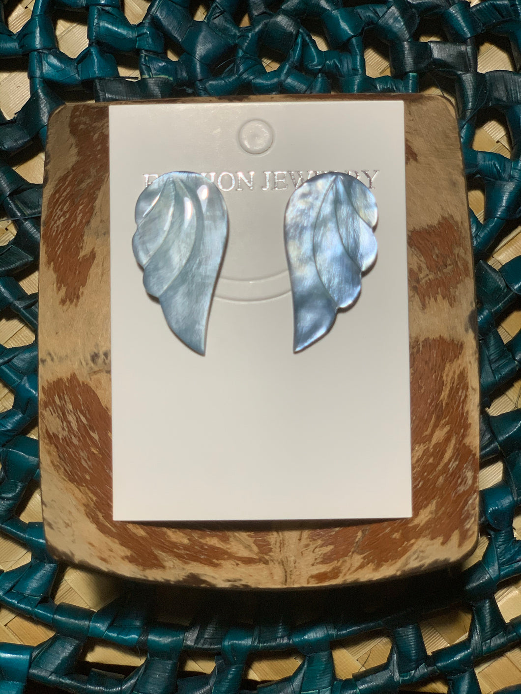 Mother of pearl blue wings stud/clip on earrings