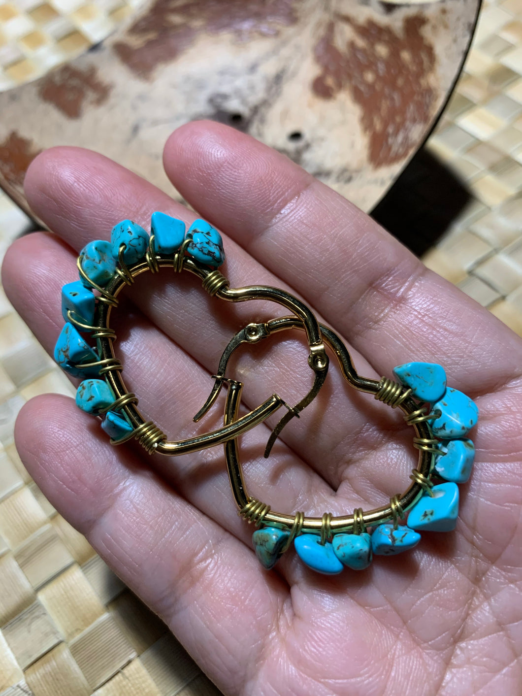 Turquoise heart hoop earrings