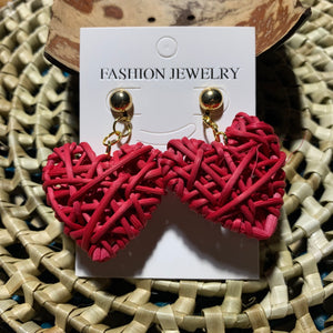 Rattan 3D heart earrings